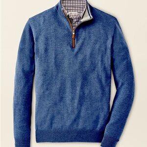 PETER MILLAR CROWN SOFT SUEDE TRIM 1/4 ZIP SWEATER, Blue, Size XXL